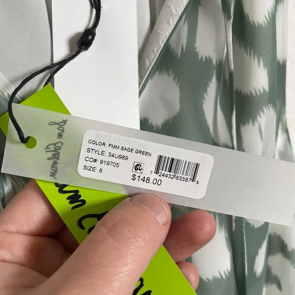 NWT Sam Edelman Sleeveless Ruffle Patterned Midi Dress in Green/White Size 8 - Picture 10 of 14